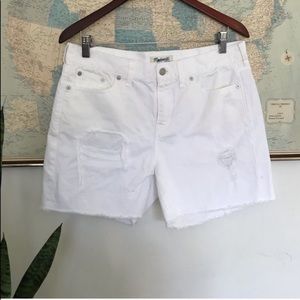 Madewell White Distressed Boyfriend Shorts